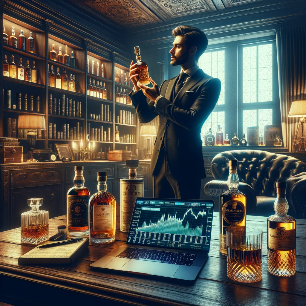 depicts a luxurious and sophisticated setting that aligns well with the theme of whisky investment.